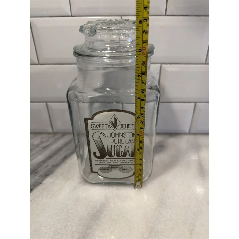 Vintage Johnston Sugar Anchor Hocking Glass Canister Advertising Promotional 995
